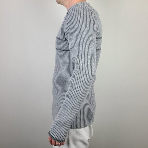 Club Monaco Gray Striped Ribbed Knit Crewneck Sweater Large - Picture 7 of 16